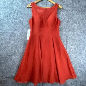 Azazie Kaya Dress Womens A8 Rust‎ Orange Lined Cocktail Sheer Twirl Bridesmaid